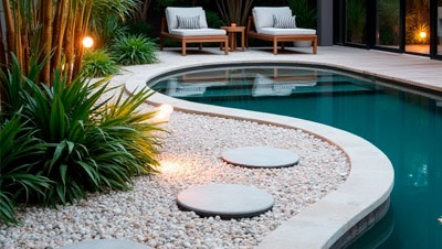 Natural stone decoration for garden and swimming pool.