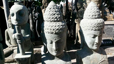 Supplier of hand carved Buddha head in green stone from Bali Indonesia.