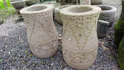 Green stone hand carved pottery garden Decor from Bali supplier.