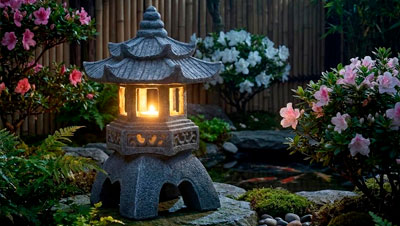 Green stone Japanese garden lamps handcarved supplier from Bali.