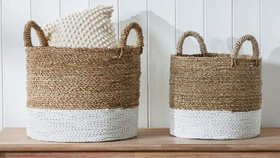 Cestas decorativas Boho hechas con seagrass.